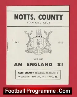 Notts County v England 1962 – Friendly Match