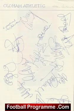 Oldham Athletic Multi Autographed SIGNED Sheet 1991 - football programme