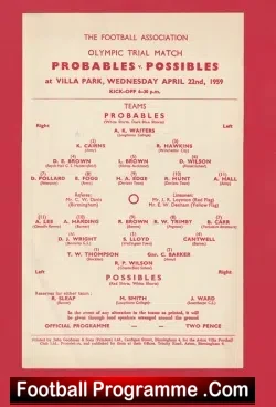 Olympic Football Trials Match 1959 – Villa Park