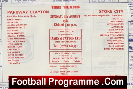 Parkway Clayton v Stoke City 1982
