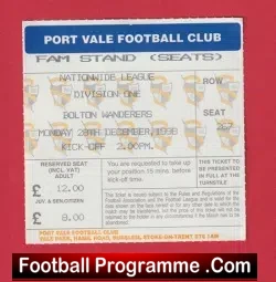 Port Vale v Bolton Wanderers 1998 – Football Match Ticket