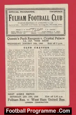 Queens Park Rangers v Crystal Palace 1946 - FA Cup at Fulham - football programme