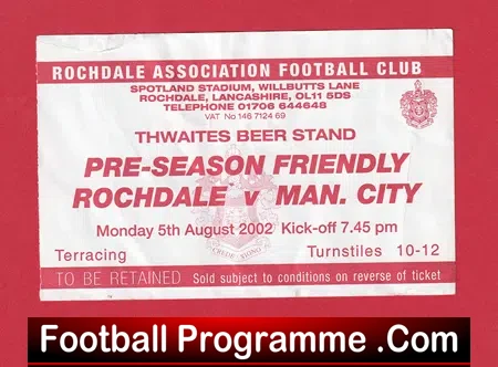Rochdale v Manchester City 2002 – Pre Season Ticket
