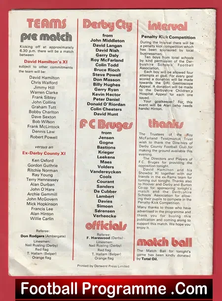 Roy McFarland Testimonial Benefit Match Derby County 1977 SIGNED