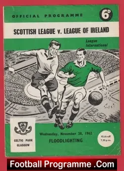 Scottish League v League Of Ireland 1962 - at Glasgow Celtic - football programme
