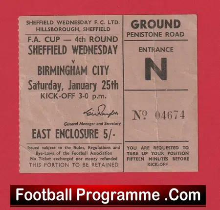 Sheffield Wednesday v Birmingham City 1969 – FA Cup Ticket
