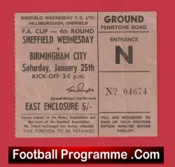 Sheffield Wednesday v Birmingham City 1969 – FA Cup Ticket
