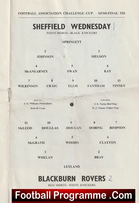 Sheffield Wednesday v Blackburn Rovers 1960 - FA Cup Semi Final
