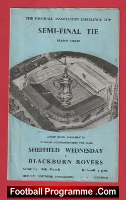 Sheffield Wednesday v Blackburn Rovers 1960 - FA Cup Semi Final - football programme