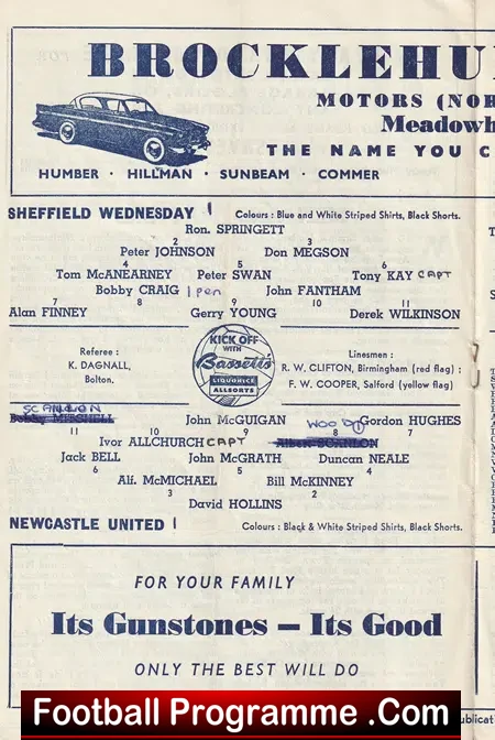 Sheffield Wednesday v Newcastle United 1961 - SIGNED Peter Swan