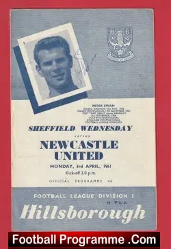 Sheffield Wednesday v Newcastle United 1961 – SIGNED Peter Swan