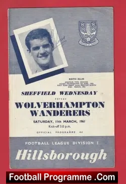 Sheffield Wednesday v Wolves 1961 - Signed Keith Ellis Autograph - football programme