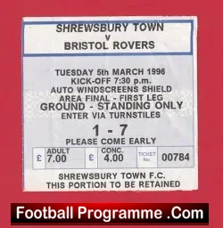 Shrewsbury Town v Bristol Rovers 1996 – Cup Final Ticket