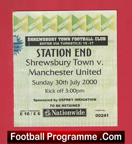Shrewsbury Town v Manchester United 2000 – Match Ticket