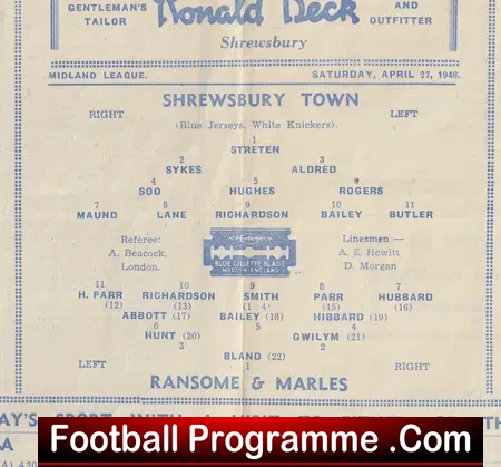 Shrewsbury Town v Ransome Marles 1946 - 1940s