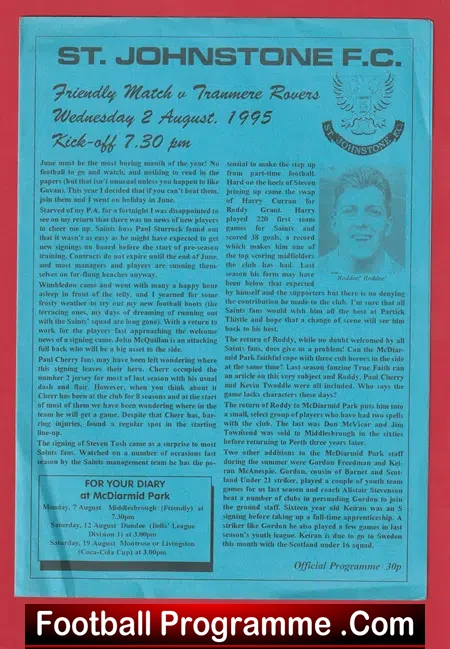 St Johnstone v Tranmere Rovers 1995 – Pre Season Friendly