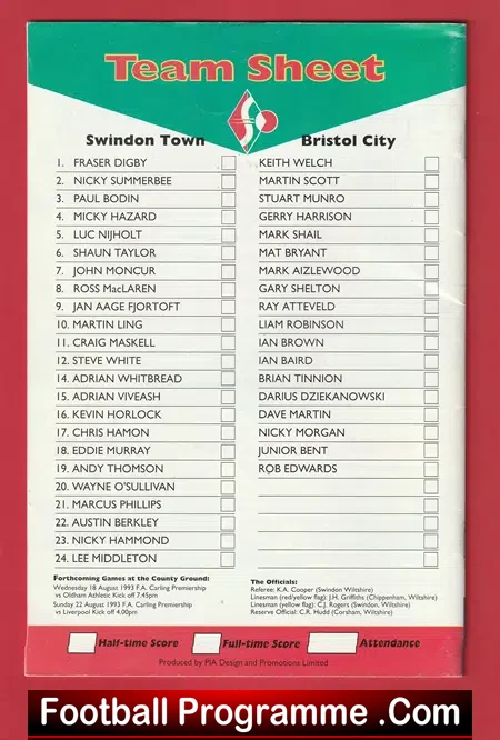 Steve White Testimonial Benefit Match Swindon Town 1993 - SIGNED