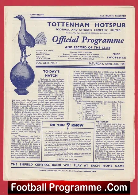 Tottenham Hotspur v Manchester United 1951 – Spurs Champions