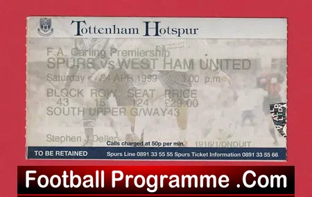 Tottenham Hotspur v West Ham United 1999