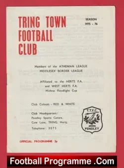 Tring Town v West Ham United 1975 -Official Oppening Floodlights - football programme