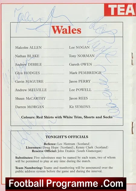 Wales v England 1991 - Multi Autographed SIGNED