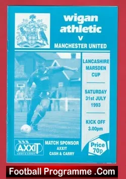 Wigan Athletic v Manchester United 1993 - Lancashiree Cup - football programme