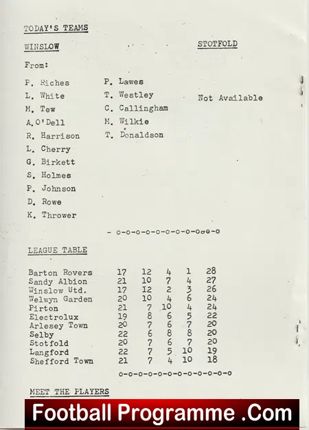 Winslow United v Stotfold 1976