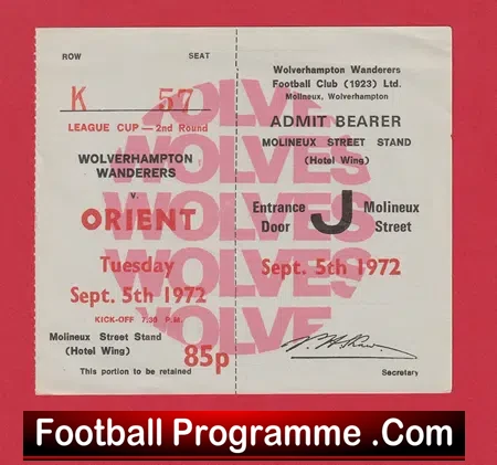 Wolverhampton Wanderers v Orient 1972 – Football Match Ticket