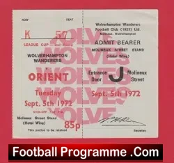 Wolverhampton Wanderers v Orient 1972 – Football Match Ticket