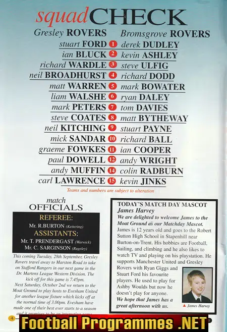 Guiseley Rovers v Bromsgrove Rovers 1999 - Autographed SIGNED