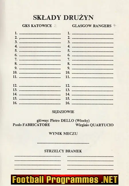 GKS Katowice v Glasgow Rangers 1988 - UEFA Cup Poland