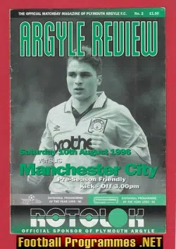 Plymouth Argyle v Manchester City 1996 - Pre Season Friendly