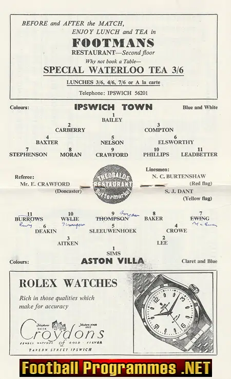 Ipswich Town v Aston Villa 1962 - League Champions Decider