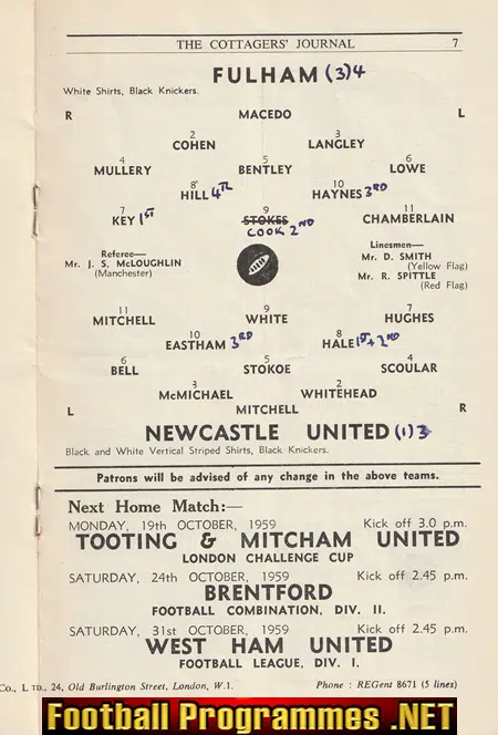 Fulham v Newcastle United 1959