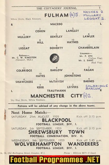 Fulham v Manchester City 1959