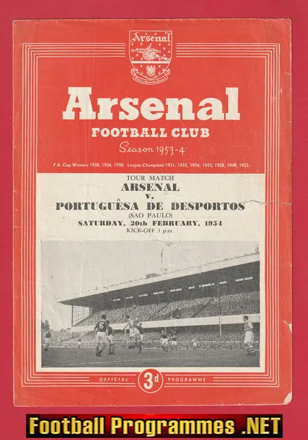 Arsenal v Portuguesa De Desportos 1954 - Sao Paulo Brazil Team