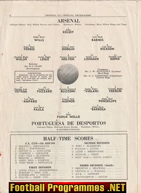 Arsenal v Portuguesa De Desportos 1954 - Sao Paulo Brazil Team