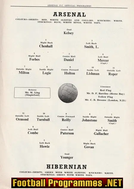 Arsenal v Hibernian Hibs 1952 - 1950's