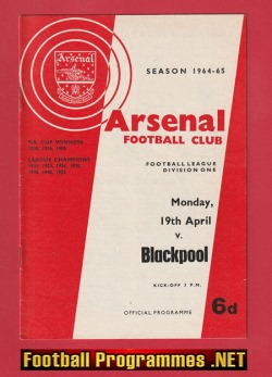 Arsenal v Blackpool 1965 – 1960’s