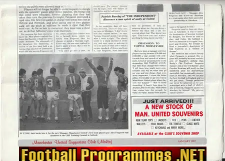 Manchester United Malta Supporters Club Magazine 1987 – January