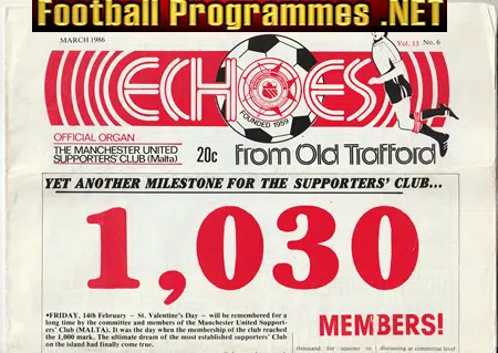 Manchester United Malta Supporters Club Magazine 1986 – March
