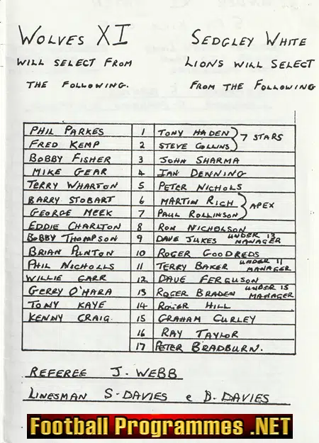 Old Wolves v Sedgley White Lions 1980s - Charity Match Dormston