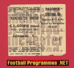 Manchester United v Gornik Zabrze 1968 - European Cup Ticket