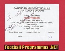 Cricket Gainsborough Sporting Club Signed Ticket Fred Truman