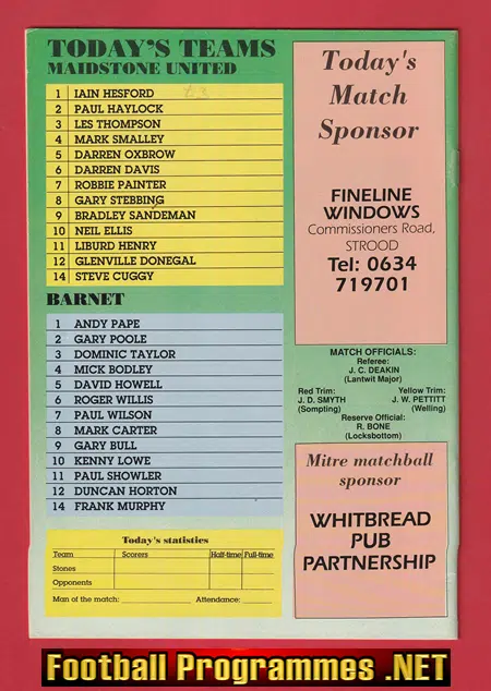 Maidstone United v Barnet 1992 - Stones Last Season