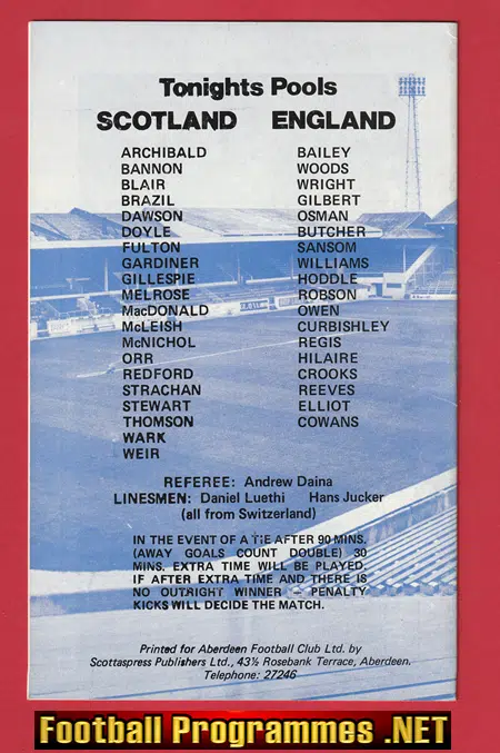 Scotland v England 1980 - U21 Under 21 at Aberdeen