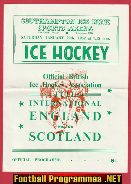 England Ice Hockey v Scotland 1962 – at Southampton Ice Rink