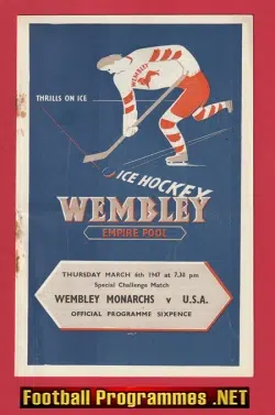 Wembley Monarchs Ice Hockey v America 1947 - USA at Wembley