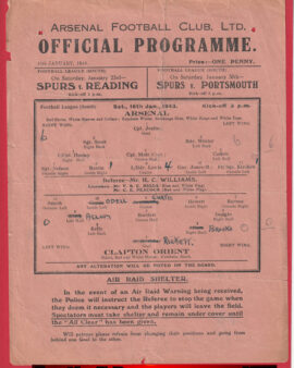 Arsenal v Clapton Orient 1943 – War Time Issue
