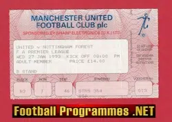 Manchester United v Nottingham Forest 1993 - Match Ticket